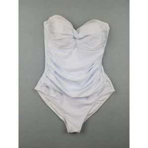 Relleciga Swimsuit Womens Large White One Piece Bandeau Ruched Padded Strapless